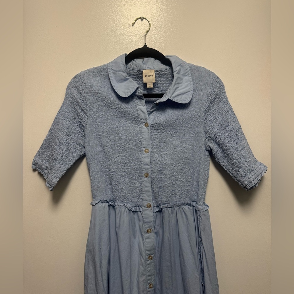 Maeve Short-Sleeve Smocked Midi Shirt Dress